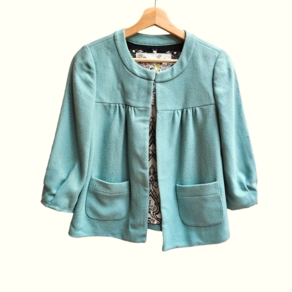 Wool Blend Anthropologie Tabitha Cerulean Swingin' Swing Coat, Size 2 - Picture 1 of 7